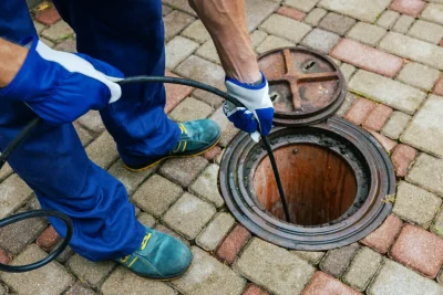 Plumber cleaning an outdoor sewer drain in Gilroy